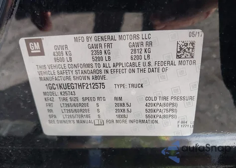 2017 Chevrolet Silverado 2500Hd Wt from USA, damaged, VIN 1GC1KUEG7HF212575